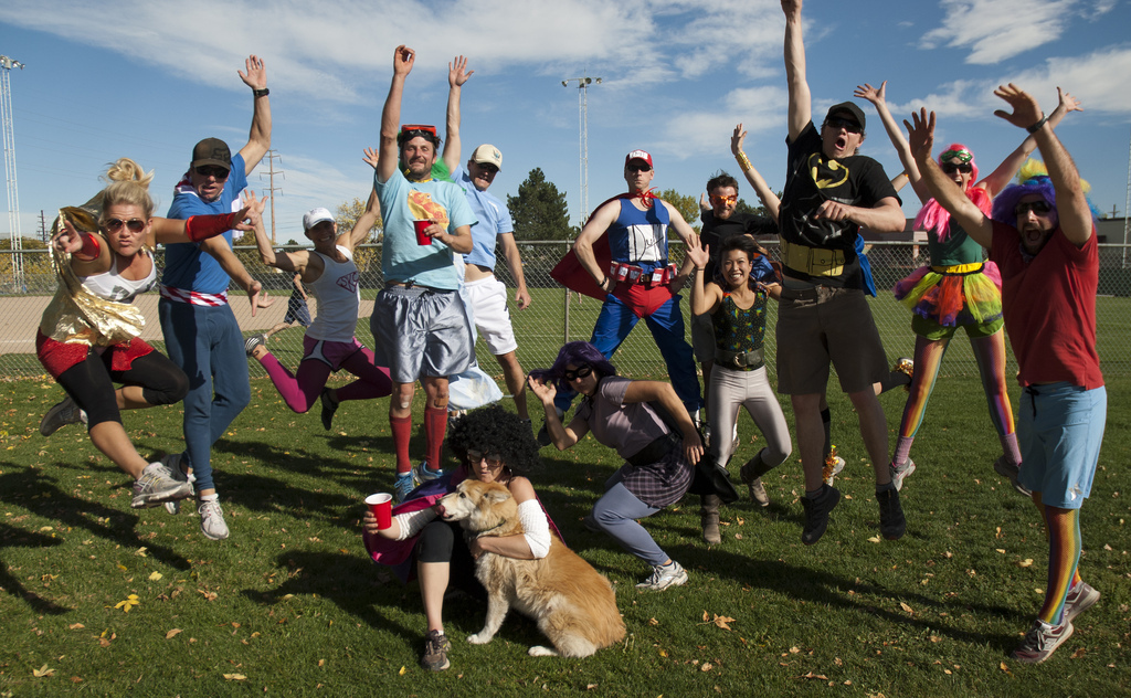 This is a photo of one of our ultimate kickball teams at our Kickball Classic.